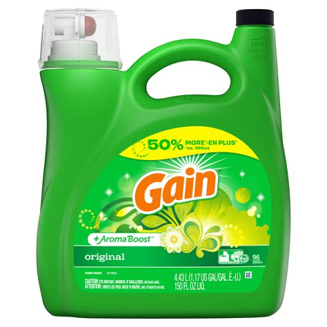 Green brand imagery on Gain laundry detergent